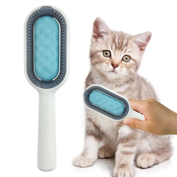 Pet Hair Removal Comb Brush Blue Double-sided Multipurpose Comb Cleaning Massage Brush Removes Fur Knots Cat Grooming Tools for Pet Cats & Dogs Long Curly Hair