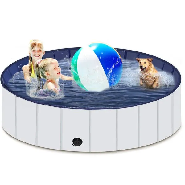 LapEasy Foldable Dog Pool, Portable Hard Plastic Pet Pool for Dogs and Cats, Sturdy and Durable Pet Wading Pool for Indoor and Outdoor, 40 x 12 Inches