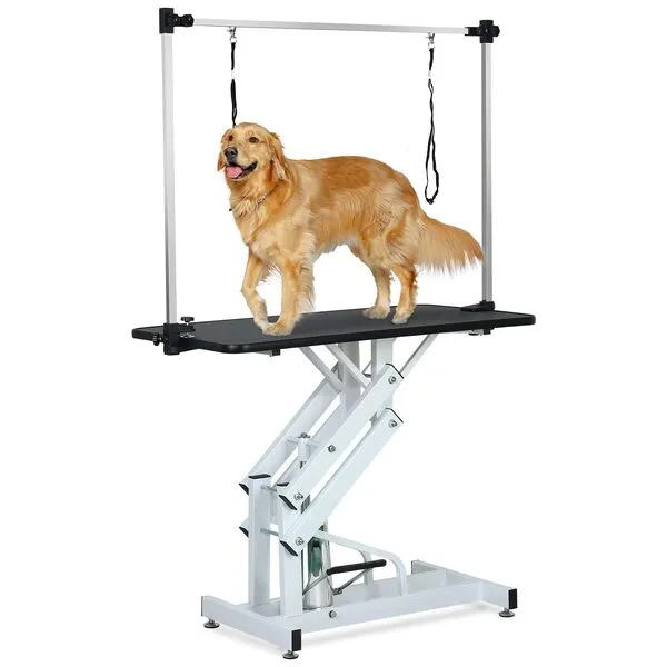 Unovivy Hydraulic Heavy Duty Grooming Table for Small/Medium Dogs at Home, Pet Grooming Table with Adjustable Arm and Noose, Range 21-36 Inch, 43 Inch