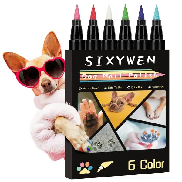 SIXYWEN 6 Colors Dog Nail Polish Pen - Dog Nail Polish Pens Quick Dry, Nail Polish for Dogs, Dog Safe Nail Polish Non Toxic, Odorless, Fast Dry…