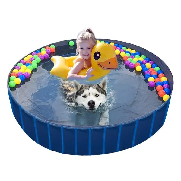 NACOCO Foldable Dog Pool Large Dog PVC Swimming Pool Cat Hard Plastic Water Pool Pet Outdoor Collapsible Swimming Pond in Summer for Dogs and Kids(Dark Blue, X-Large)