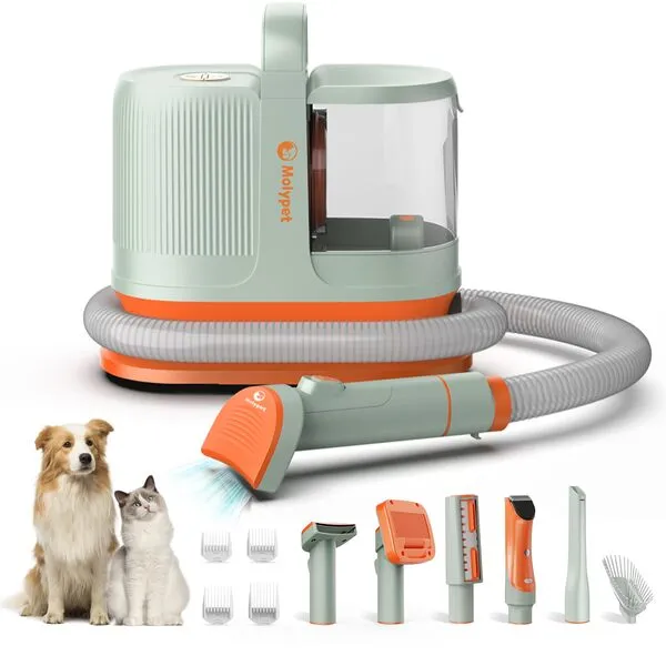 Molypet Dog Vacuum for Shedding Grooming, 6-In-1 Dog Grooming Kit & Vacuum Suction 99% Pet Hair - Lightweight 1.3L Dust Box, Professional Pet Grooming Vacuum with 6 Pet Grooming Tools for Shedding Thick &Thin Dogs Cats Pet Hair and Other Animals