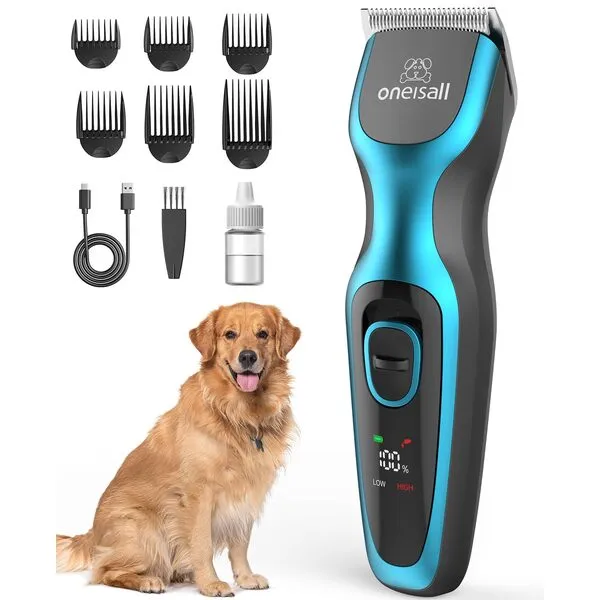 oneisall Dog Clippers for Grooming for Thick Coat/High Power 7000RPM Rechargeable Dog Shaver/Dog Grooming Kit with Stainless Steel Blade for Dogs and Pets/Pet Supplies