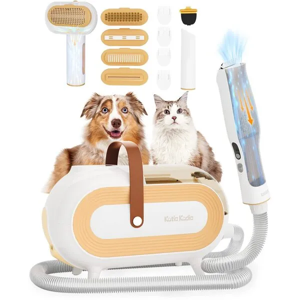 Pet Grooming Vacuum kit,Dog vacuum for shedding grooming-2L Dog Hair Vacuum Suction 99% Pet Hair,Dog Hair Vacuum with 5 Professional Dog Grooming Tool for Shedding Small,Medium Pet Thick Coat Hair