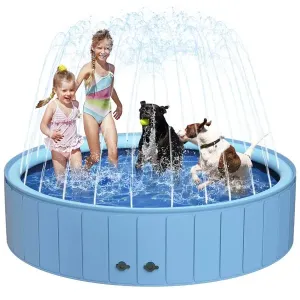 UCCY Foldable Dog Pools, Plastic Dog Swimming Pool with Sprinkler for Large Medium Small Pets Dogs & Kids Summer Outdoor Water Playing (XXL - 71\'\'x12\'\', Blue)