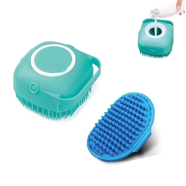 2Pack Dog Bath Brush Scrubber Shampoo Dispenser Brush, Pet Bath Massage Grooming Shower Soap Brush Soft Silicone for Short & Long Haired Dogs and Cats Washing, DAIHONGSAFI