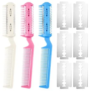 3 Pcs Razor Comb for Dogs Cats with 6 Pcs Extra Blades, Pet Razor Comb 2 in 1 | Trimming & Grooming, Dog Brush that Cuts Hair, Hair Cutter Comb for Dog Cat, Pet Hair Trimmer Grooming Comb for Dog Cat