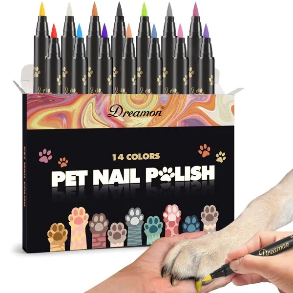 Dreamon Dog Nail Polish Pen, 14 Colors Pet Nail Polish Set to DIY Beautiful Dog Nails Ideas, Creative Dog Accessories Nail Polish Pens Quick Dry & Easy to Use