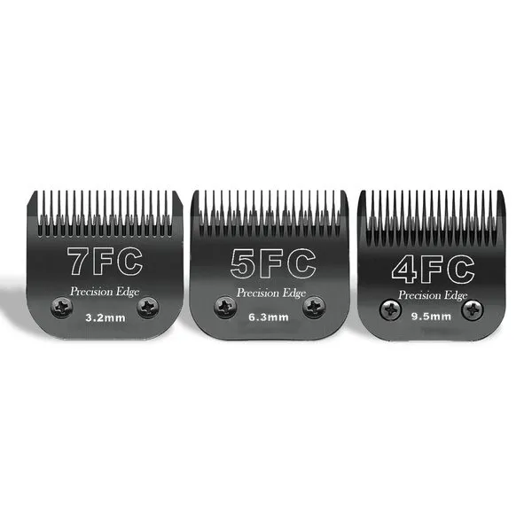 7FC+5FC+4FC Black Detachable Pet Dog Grooming Clipper Stainless Steel Blades Set,Compatible with Andis,Oster A5,Wahl KM10 Series Clippers,3 Pack