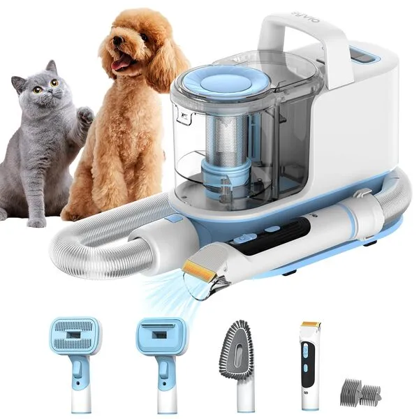 Syvio Dog Hair Vacuum & Dog Grooming Kit, Pet Grooming Vacuum with Electric Clipper, Low Noise, 1.2L Dust Cup Dog Brush Vacuum with 5 Pet Grooming Tools for DeShedding Pet Hair, Home Cleaning