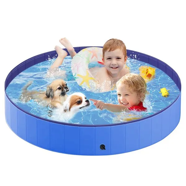 Migtory Foldable Dog Pool, Collapsible Hard Plastic Dog Swimming Pool, Portable Bath Tub for Pets Dogs and Cats, Outdoor Collapsible Pet Bathing Tub for Dogs Cats and Kids 47 x 12 Inches