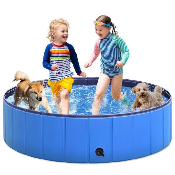 Foldable Dog Pool- Avzaut Hard Plastic Pool for Small Dogs and Kids, 47