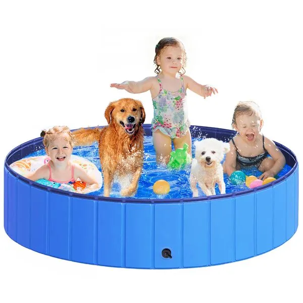 Foldable Dog Pool, Hefoo Home Collapsible Hard Plastic Kiddie Pool Pet Dog Swimming Pool, Outdoor Portable Pet Bathing Tub for Dogs and Kids (47 x 12 inch)