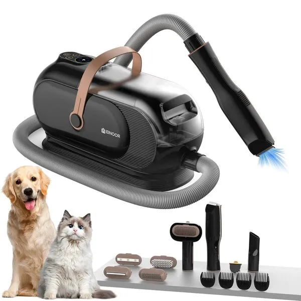 EINOOR Pet Grooming Kit,3L Dog Hair Vacuum Suction 99% Pet Hair,7 Pet Grooming Tools,4 Limit Combs, Storage Bag,Quiet Pet Vacuum Groomer,Low Noise Design-Black