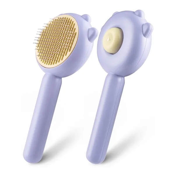 GRBISI Cat Grooming Brush Self Cleaning Slicker Brushes for Dogs Cats Doggy Pet Kittens One-Click Shedding Button Stainless Steel Teeth Comb Easy Removal of Loose Matted Tangled Hair Massage Indoor Outdoor Use Undercoat (Paw, Lavender)