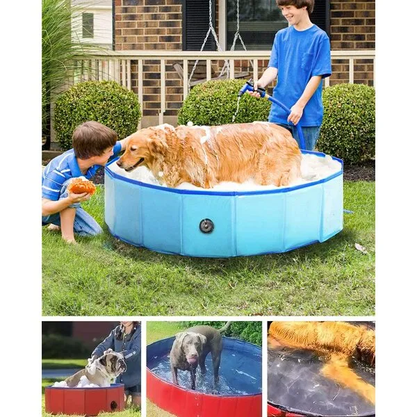 Red Foldable Hard Plastic PVC Dog Pet Swimming Pool, Backyard Collapsible Kiddie Pool Plastic, Outdoor Baby Bath Tub, Plastic Portable Pool for Large Small Dogs Cats and Kids (XL)