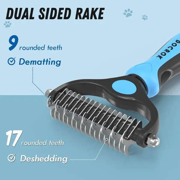 Dog Grooming Brush and Metal Comb, Undercoat Rake for Dogs Grooming Supplies Dematting Deshedding Brush for Shedding, Cat Brush Deshedder Brush Dogs Shedding Tool for Long matted Haired Pets, Blue