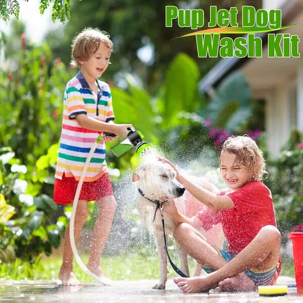 Pup Jet Dog Wash Hose Attachment, 8-in-1 Sprayer Mode Garden Hose Nozzle with Pet Grooming Glove and 100cc Soap Dispenser Bottle, Adopted in Watering Flowers, Car Wash, Dog and Horse Showering