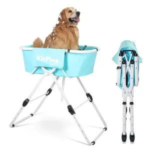 KITPLUS Elevated Dog Bath Tubs - 5 Height Adjustable, Foldable Dog Washing Station for Home Bathing, Shower, and Grooming - Portable Pet Bathtub for Small to Medium Size Dogs and Cats (Up to 140 lbs)