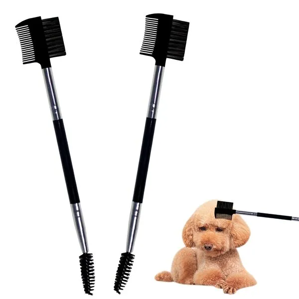 BLMHTWO 2PCS Dog Tear Comb, Double-Head Dog Eye Brush Dog Eye Cleaning Comb Brush Dog Facial Grooming Comb for Small Dog Cat Tear Stain Remove(Black)