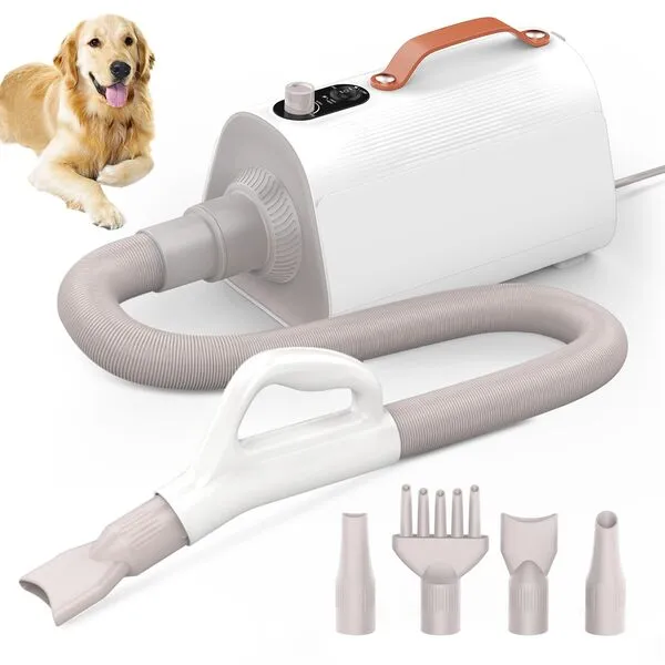 Pet Hair Dryer,IFurffy High Power High Velocity Pet Grooming Dryer,Adjustable Temperature and Wind Speed Home Pet Blow Dryer, Modern Dog Grooming Hair Dryer with 4 Nozzles