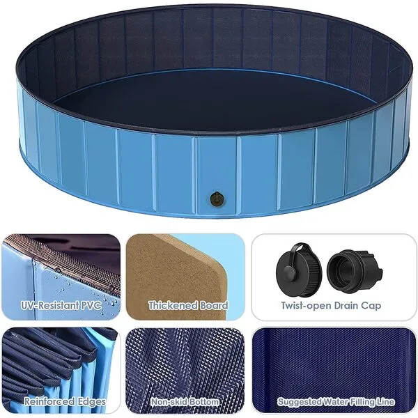 Foldable Dog Pool for Small Medium Large Dogs, Collapsible Hard Plastic Dog Swimming Pool, Portable Bath Tub, Pet Wading Pool for Indoor and Outdoor (28x28x7.87inch)