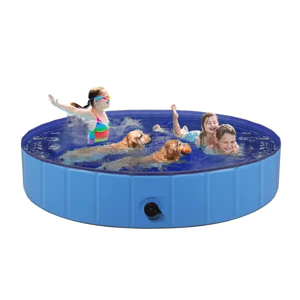 Dog Pool Foldable pet Pool Large Dog Swimming Pool pet Swimming Pool Kiddie Pool PVC Non-Slip Pool for All Kinds of Pets (160X30, Blue)