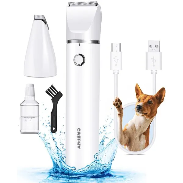 Casfuy Cordless Dog Paw Trimmer - Low Noise Dog Clippers with Double Blades USB Rechargeable Grooming Clipper for Dogs Cats and Small Pets for Trimming Hair Around Paws, Eyes, Ears, Face, Rump