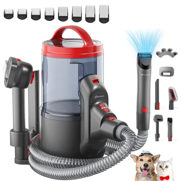 APETDOLA Pet Grooming Vacuum, 5 in 1 Dog Grooming Kit with 3.2L Large Dust Cup, Pet Vacuum for Dogs&Cats Low Noise, 3 Modes of Vacuum Suction to 18Kpa, Pet Grooming Tools with 8 Guard Combs (Gray)