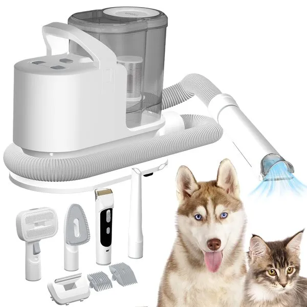 whall Pet Grooming Vacuum & Dog Hair Vacuum Suction 99% Hair,Low Noise and 3 Mode Suction Dog Grooming Clipper with 2L Large Capacity Dust Cup,5 in 1 Dog Grooming Kit Tools for Shedding Pets Hair, GREY