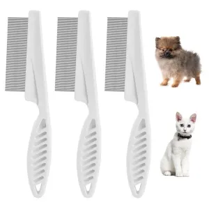 3 PCS Flea Comb for Dogs and Cats Pet Detangling Grooming Comb with Stainless Metal Teeth for Dog Cat Tear Stain, Dandruff, Hair Stain Remover Detangling and Dematting Face & Paws