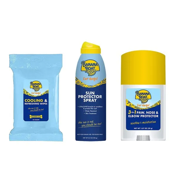 Banana Boat 3 Pack Bundle Dog Sunscreen Spray, Dog Wipes, Paw Balm - SPF 50 Sun Protector Spray for Dogs, Dog Grooming Wipes, 3 in 1 Soother Moisturizer and Protector for The Dog Nose Paw and Elbow