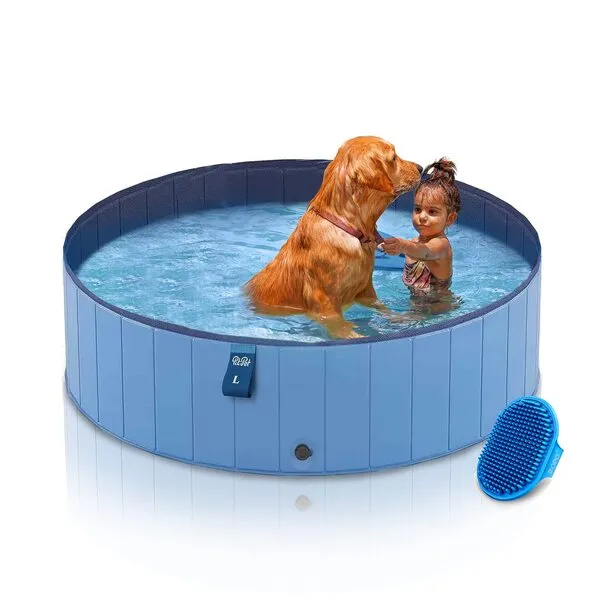 Heavy Duty Foldable Dog Pool for Large Dogs - Collapsible Pet Swimming Pool - Non-Slip Collapsible Dog Pet Pool Bathing Tub - (Large 48