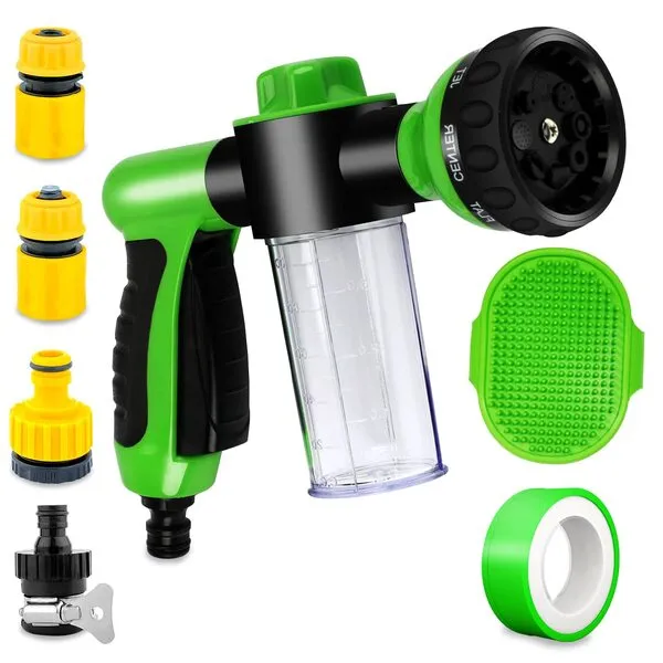 Dog Wash Hose Attachment, 8 in 1 Dog Bathing Supplies with Soap Box, Dog Wash Sprayer, Multifunctional Portable Garden Hose Nozzle, for All Kinds of Pet Showers, Car Washing, Watering Lawns and Plants