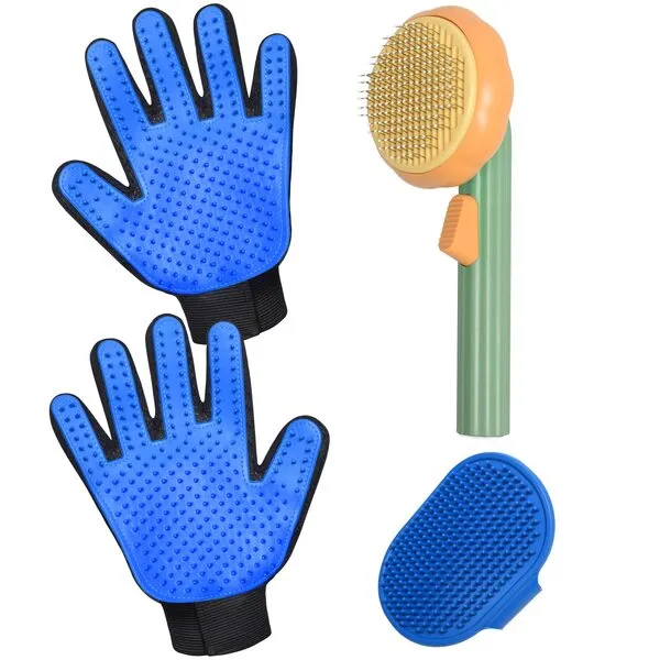 GOYJOY Cat Grooming Glove Brush,Self-Cleaning Slicker Pet Brush for Short and Long Haired pats,Dog Bath Brush for Shedding and Grooming,Removes Loose Hair and Tangles,Promote Circulation