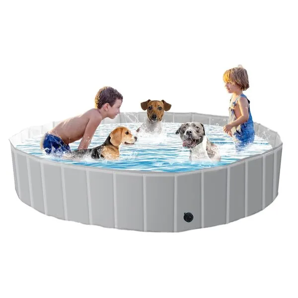 Max Foldable Dog Pools for Large Dogs Hard Plastic Kiddie Pool Pet Splash Swimming Pool Bathing Tub Cooling Toys for Indoor and Outdoor, Non-Slip, Extra Tough(XL-71'')