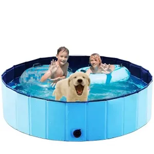 New Foldable Dog Pool,Portable Dog Pool,Hard Plastic Shell Portable Swimming Pool for Dogs Cats and Kids Puppy Bathing,Tub Collapsible Kiddie Pool (63\