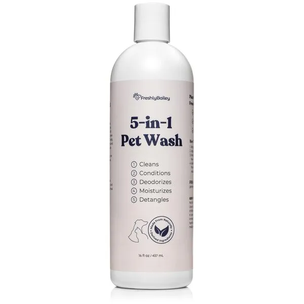 Freshly Bailey Dog Shampoo & Conditioner - 5-in-1 Pet Wash for Dogs & Cats - Cleans, Deodorizes, Conditions, Detangles, & Moisturizes - Natural Ingredients Perfect for Sensitive Skin - 16 FL Oz