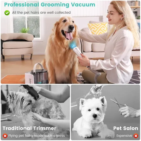 Zelova Pet Grooming Vacuum, Dog Grooming Kit Suction 99% Pet Hair, Quiet Pet Vacuum Groomer, Dog Brush Vacuum with 6 Pet Grooming Tools for Shedding Pet Hair, Home Cleaning