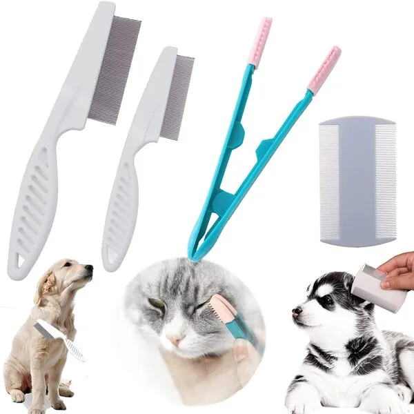 Zentric Magic Pet Comb, Zentric Pet Comb, Multifunctional Pet Hair Comb Flea and Tear Stain Removal, Cats Dogs Combs Fine-Tooth Stainless Cleaning Grooming Tools, 4-Pack