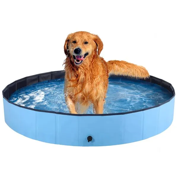 Dog Pool - Foldable Kids Pool, 47.2''x12'', Portable PVC Kid Pool, Collapsible Pet Pool Bath Tub for Dogs, Cats and Kids - Blue Bathing