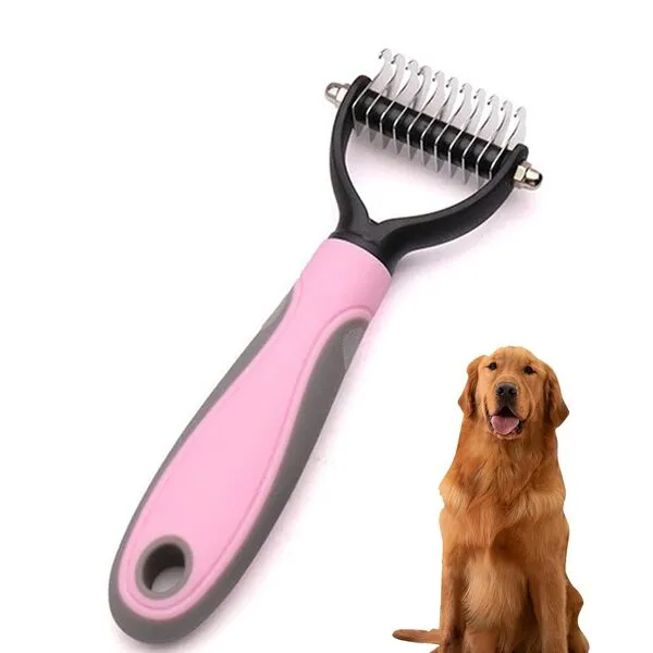 KWEST ESSENTIALS Pet Grooming Brush - Shedding Comb & Dematting Tool for Dogs & Cats, Double Sided Shedding Undercoat Rake for Dog Grooming, Extra wide Shedding Brush & Pet Grooming Essential (Pink)