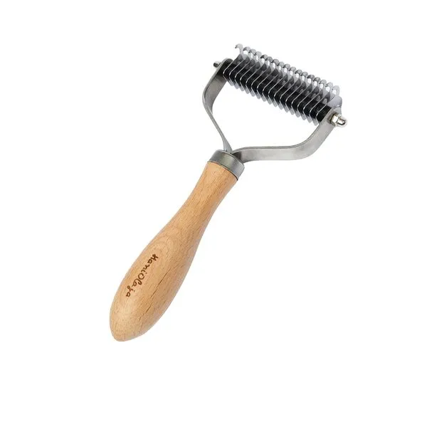 Undercoat Rake for Dogs, Double Sided Dematting comb for Dogs and Cats, Complete Deshedding and Dematting tool, Ergonomic Bamboo Wood Grip, Stainless Steel Blades, Cat Deshedding Brush