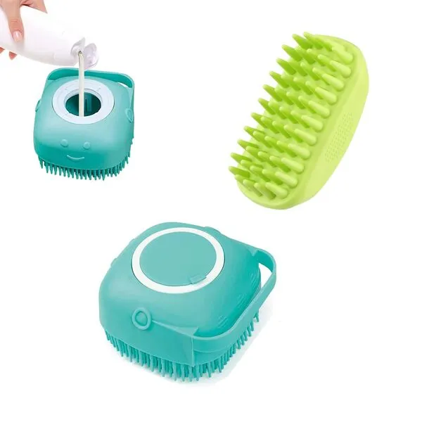 2PCS Dog Bath Brush Scrubber Shampoo Dispenser Wash Brush, Pet Bath Massage Shower Soap Brush Soft Silicone for Short & Long Haired Dogs and Cats Washing, DAIHONGSAFI